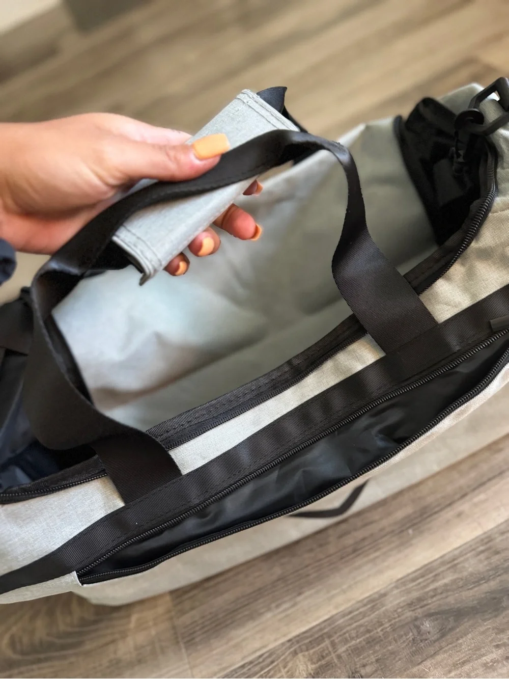Harley Canvas Duffel Bag in Light Gray with Black Accents